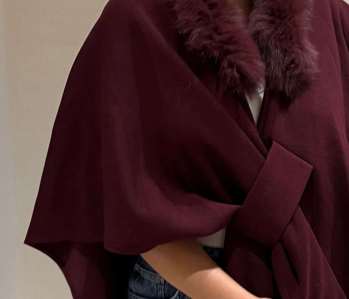 WOOL SHAWL FOX COLLAR BURGUNDY