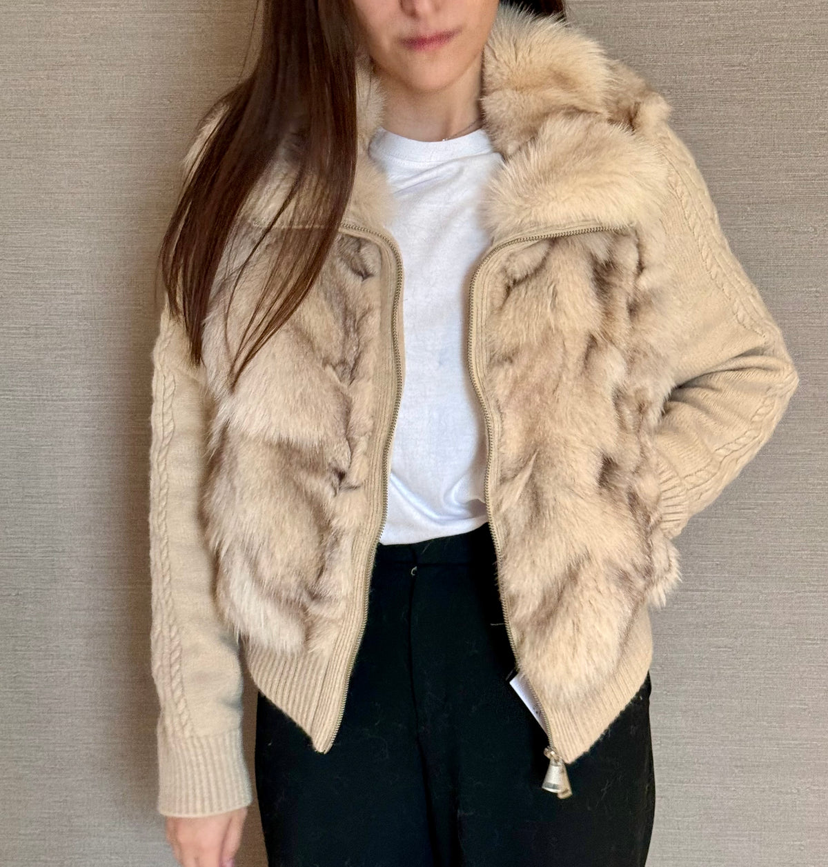 CONVERTIBLE KNIT FOX JACKET BEIGE