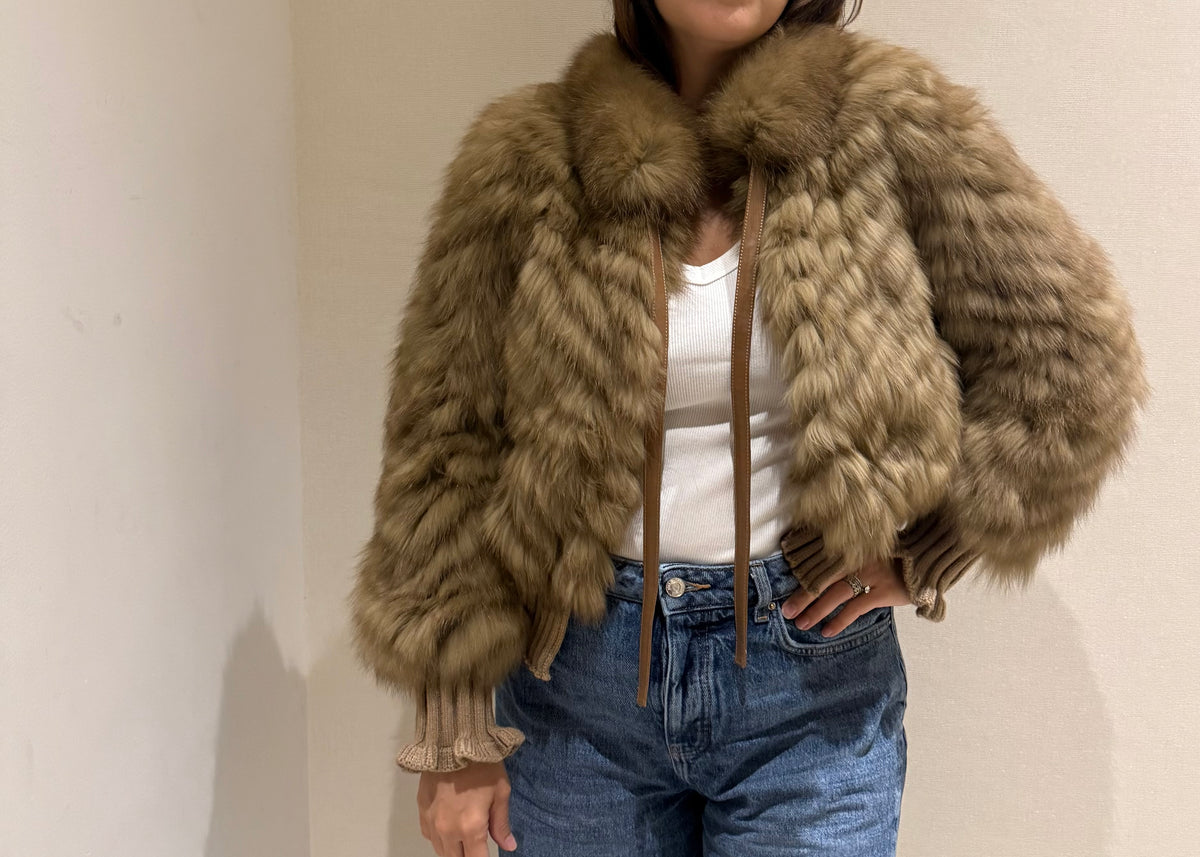 CROPPED FOX JACKET SOFT BROWN