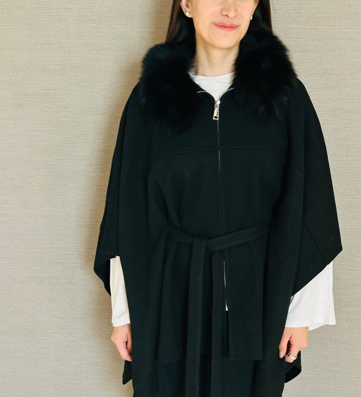 CASHMERE FOX ZIPPER AND BELT BLACK