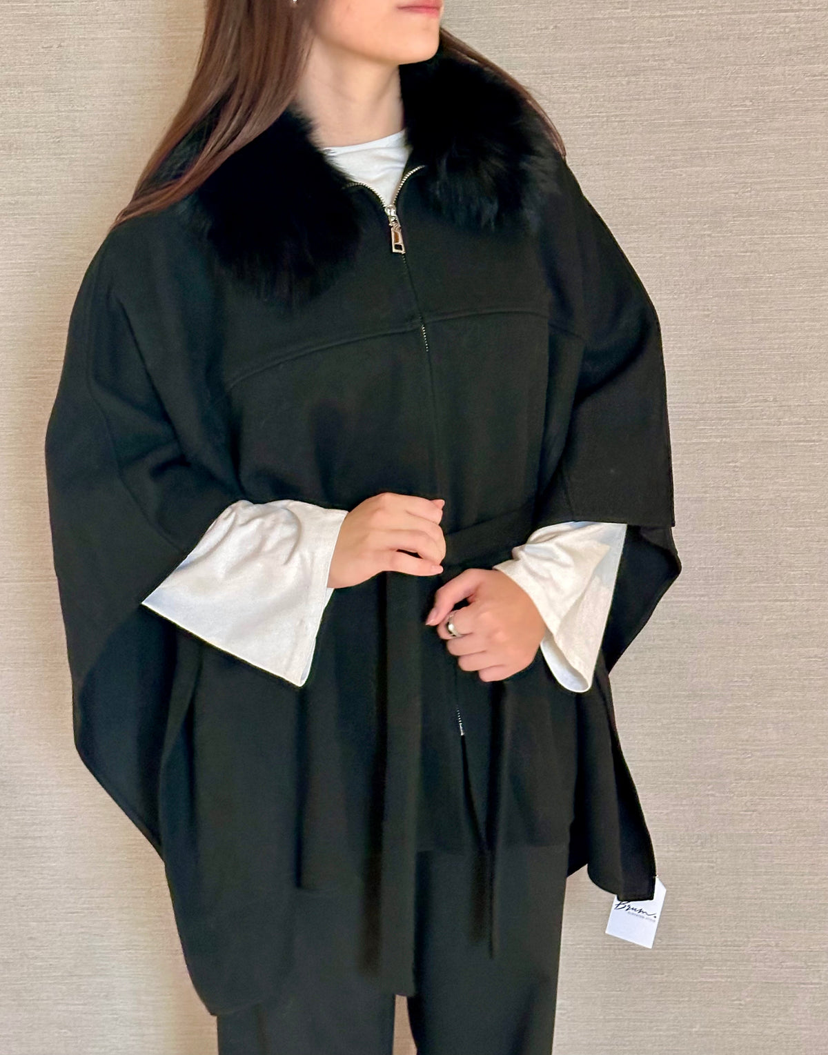 CASHMERE FOX ZIPPER AND BELT BLACK