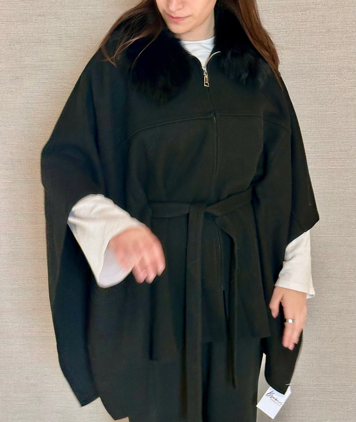 CASHMERE FOX ZIPPER AND BELT BLACK