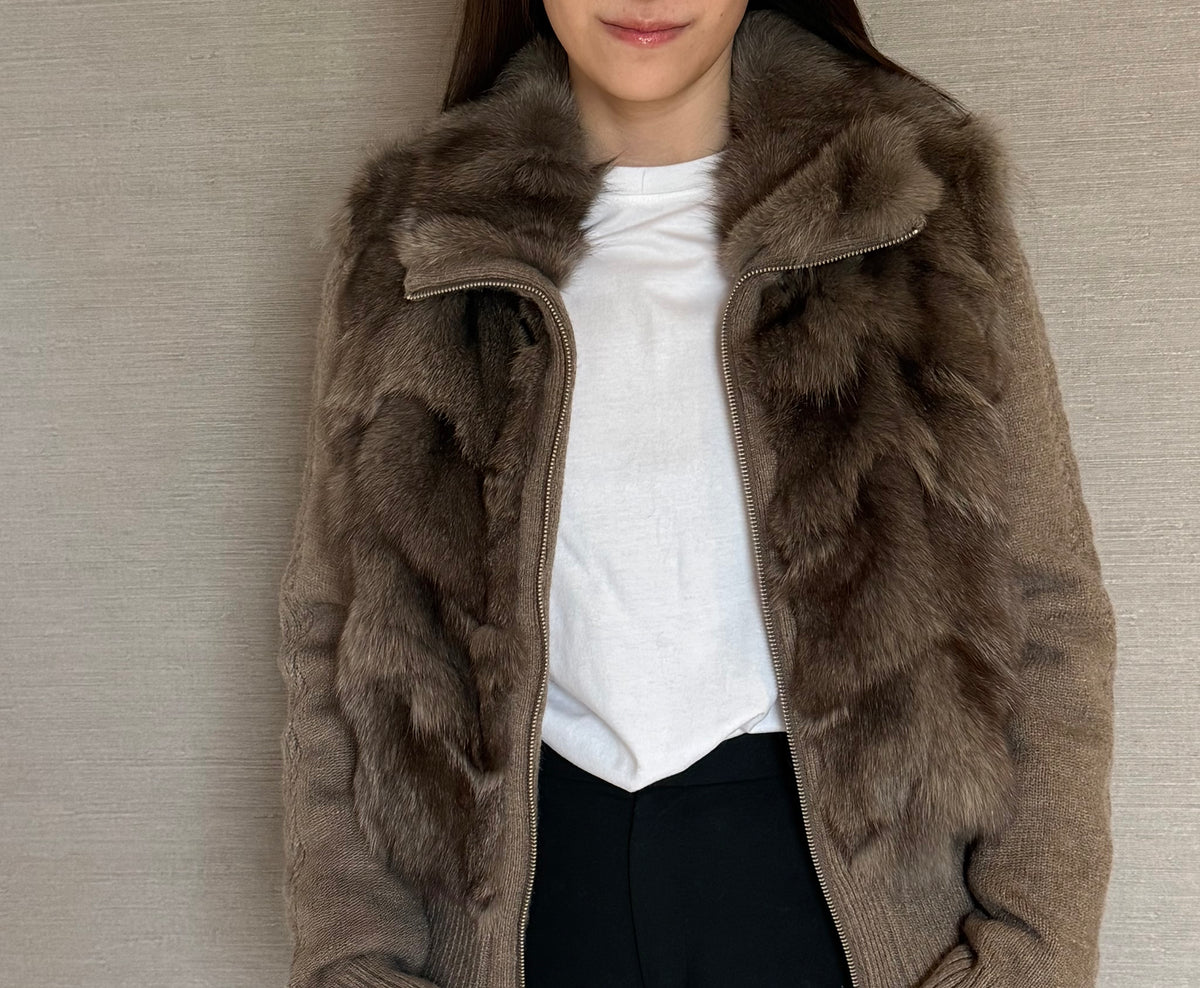 CONVERTIBLE KNIT FOX JACKET BROWN