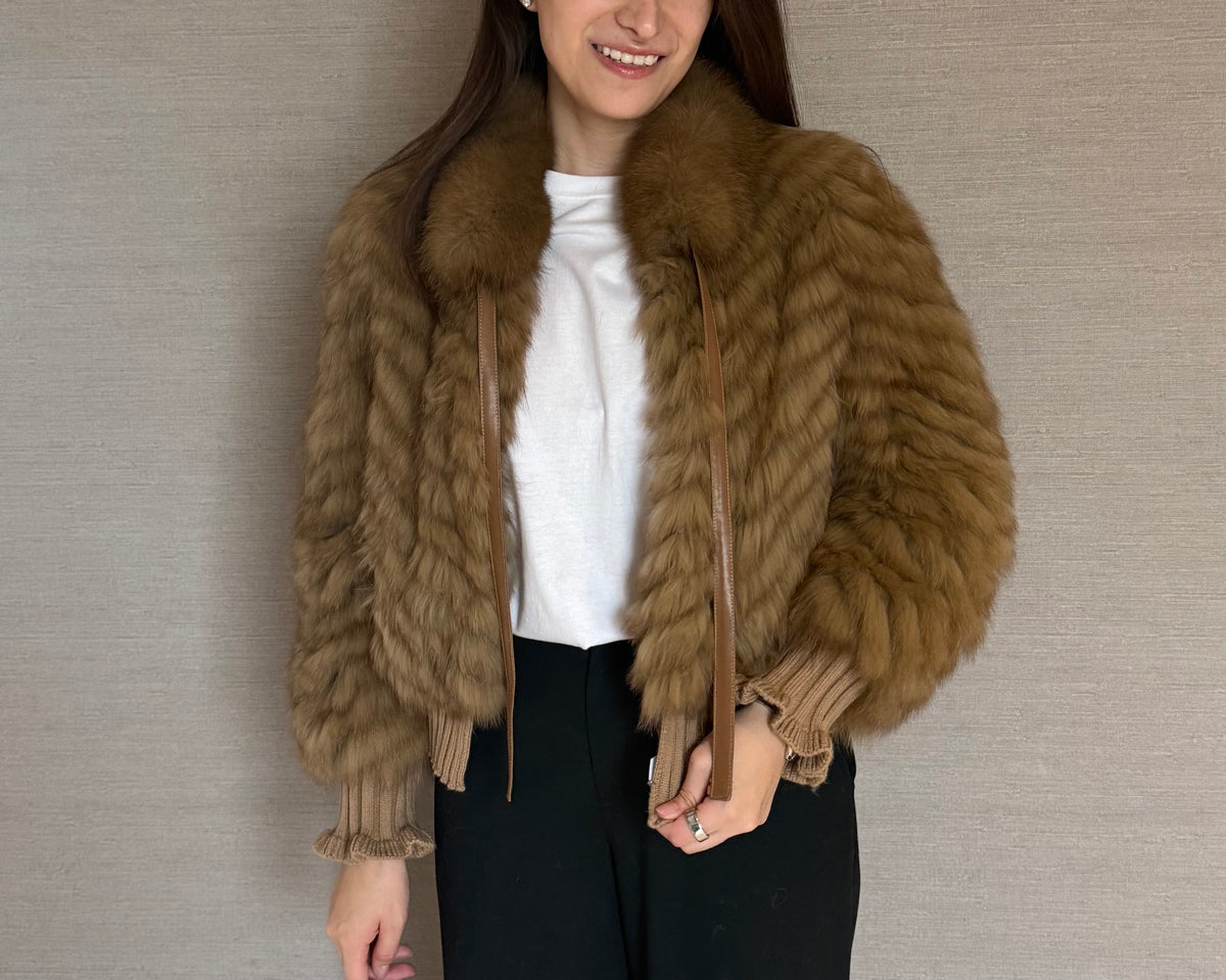 CROPPED FOX JACKET SOFT BROWN
