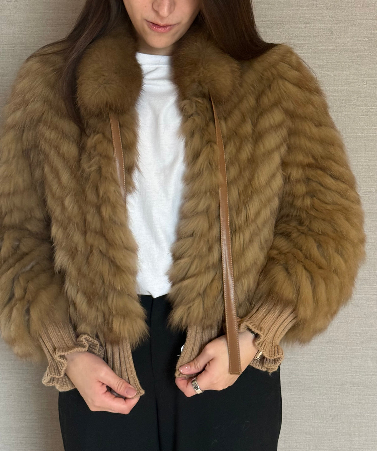 CROPPED FOX JACKET SOFT BROWN