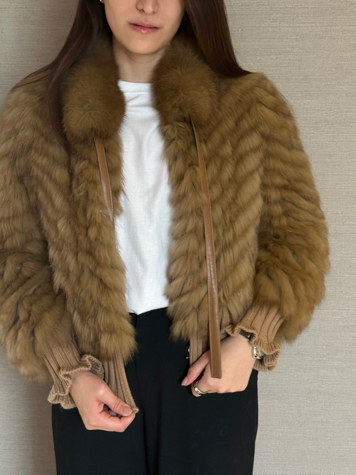 CROPPED FOX JACKET SOFT BROWN