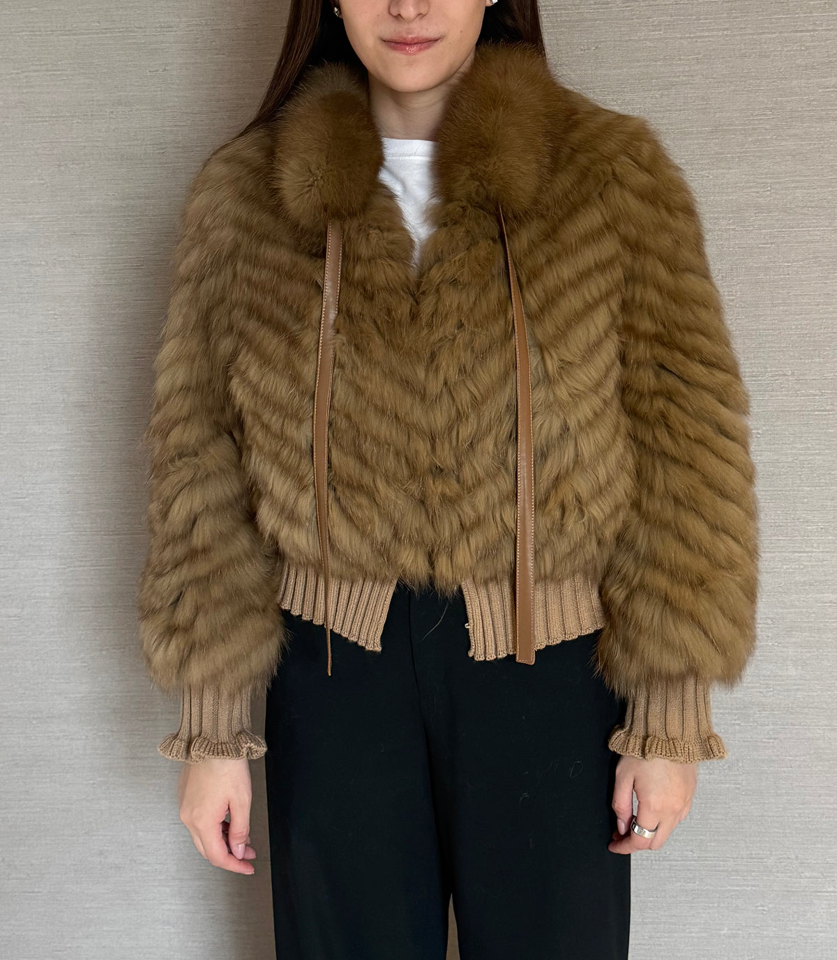 CROPPED FOX JACKET SOFT BROWN