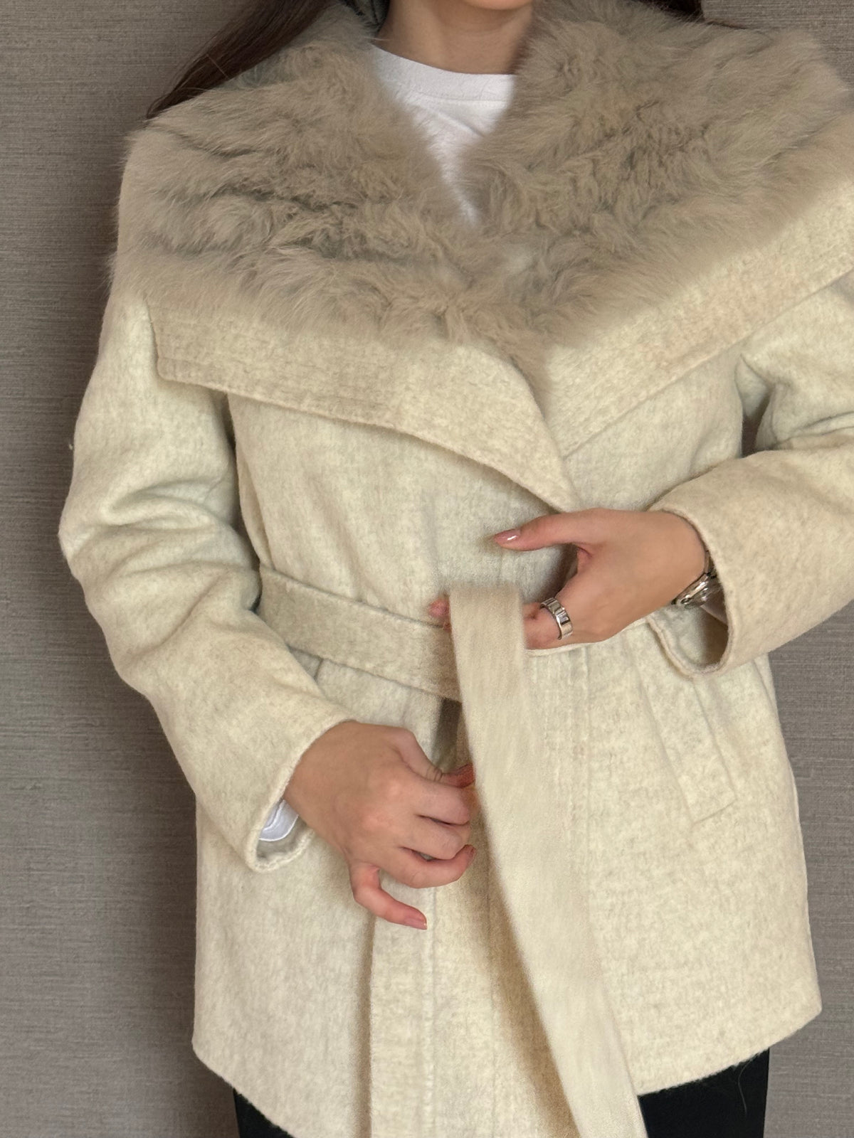 ALPACA AND FOX COAT BEIGE