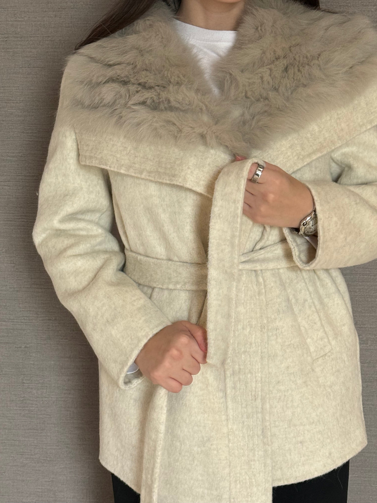 ALPACA AND FOX COAT BEIGE