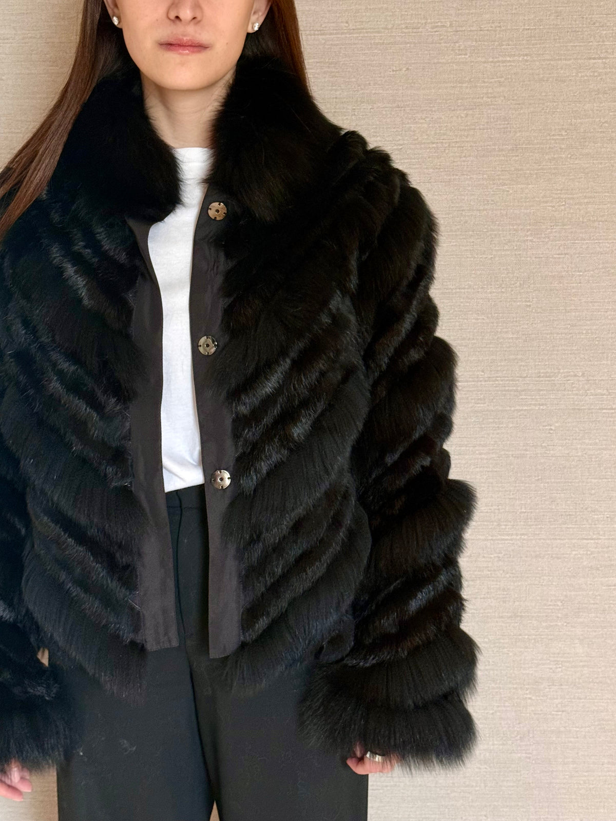 REVERSIBLE FOX COAT BLACK