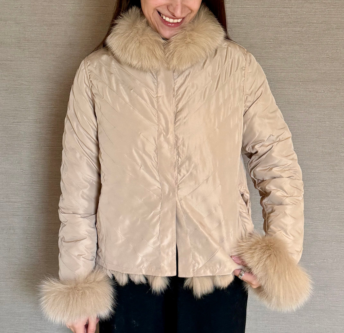REVERSIBLE FOX COAT BEIGE
