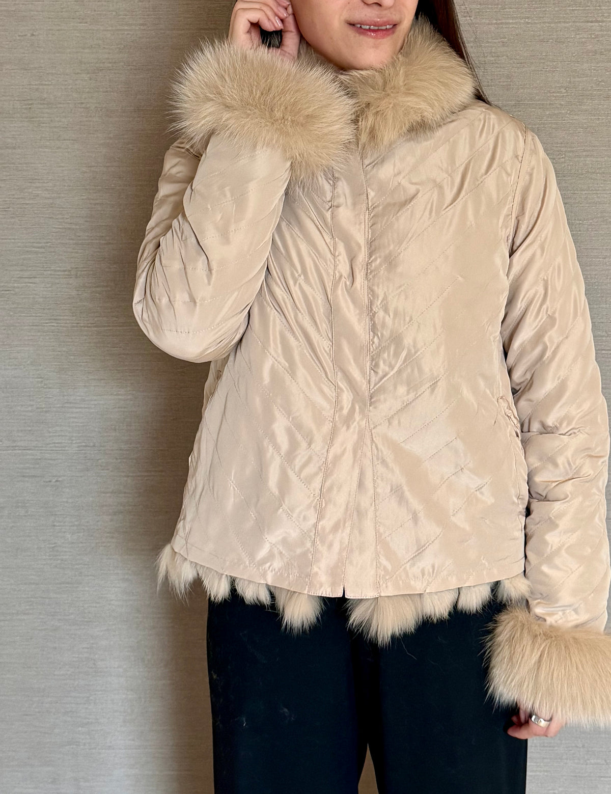 REVERSIBLE FOX COAT BEIGE