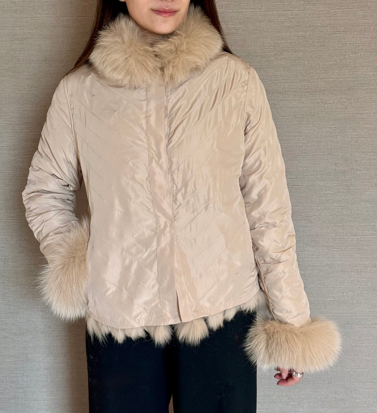 REVERSIBLE FOX COAT BEIGE