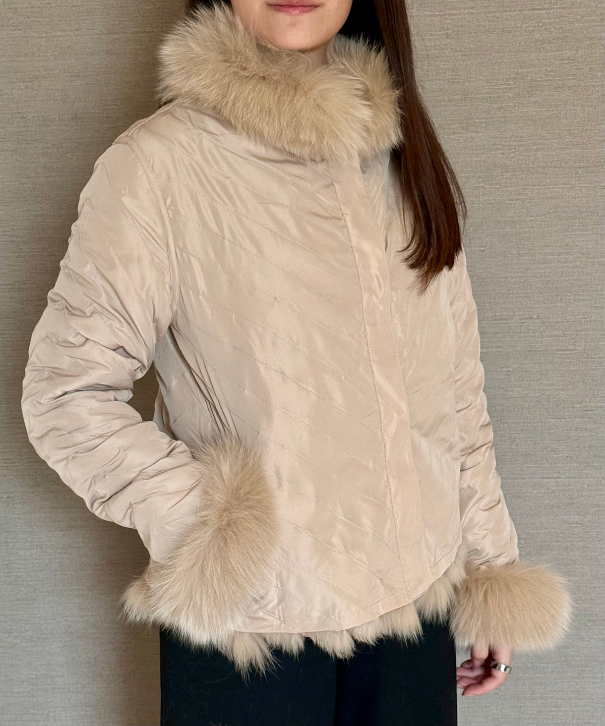 REVERSIBLE FOX COAT BEIGE