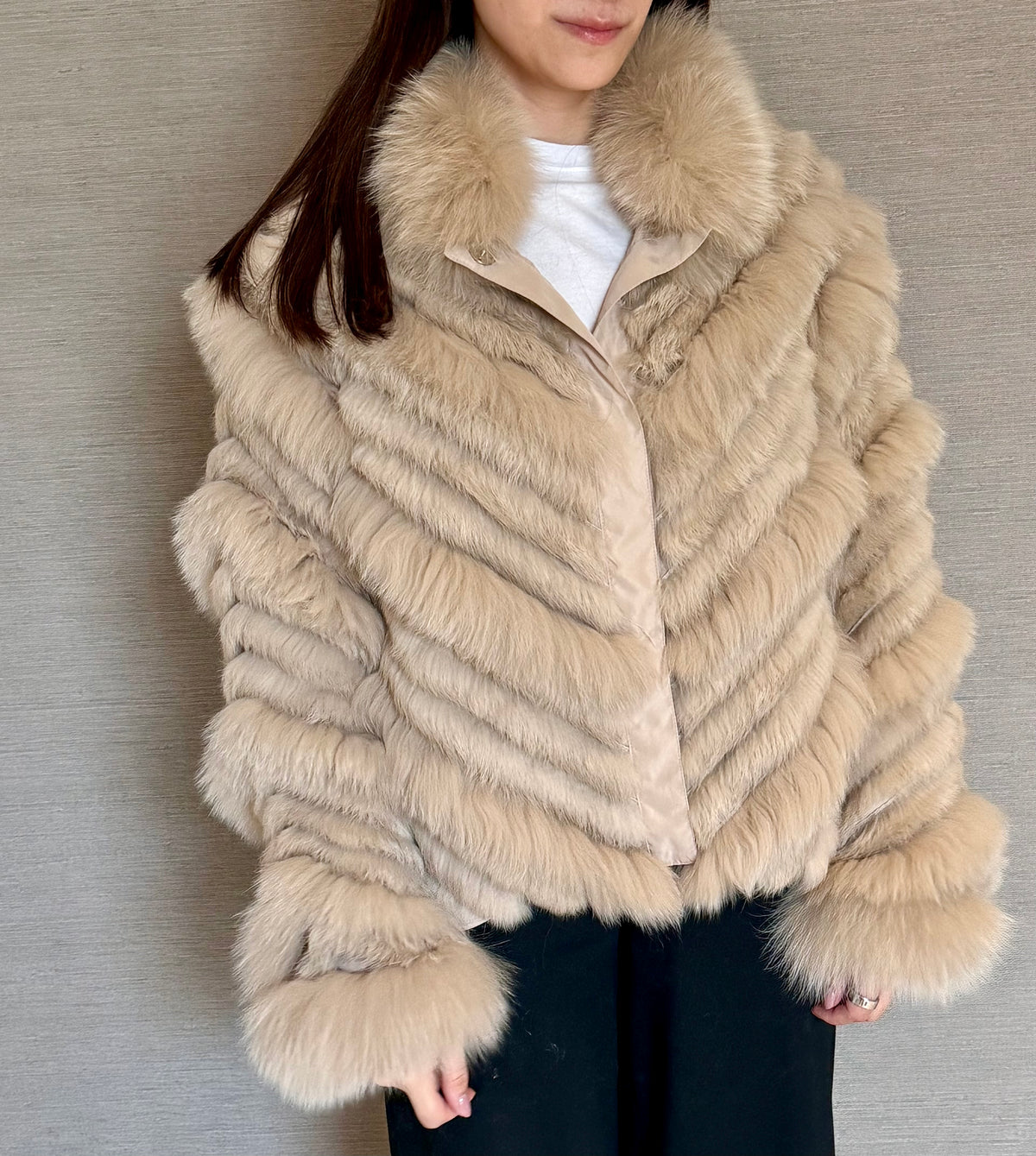 REVERSIBLE FOX COAT BEIGE