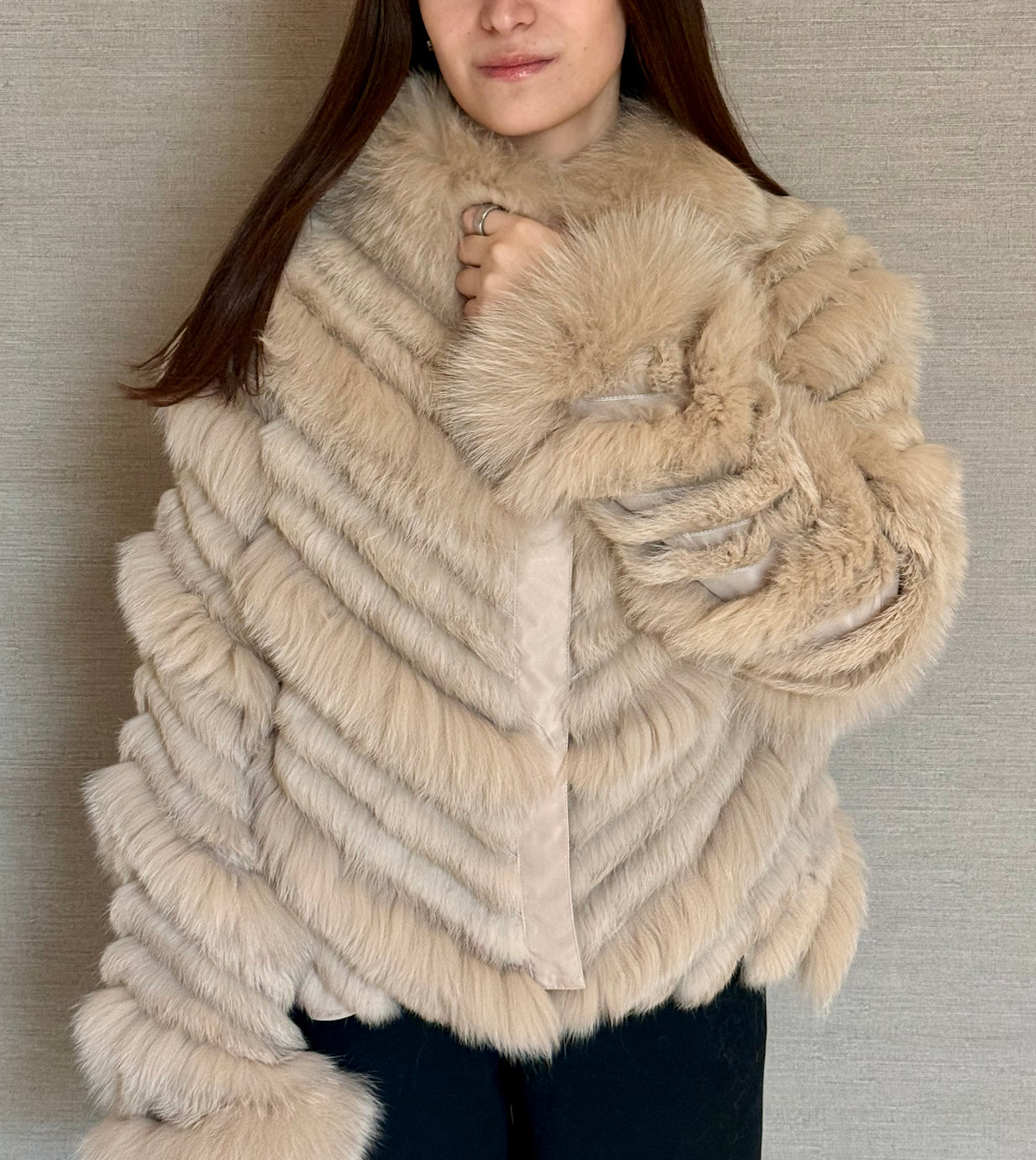 REVERSIBLE FOX COAT BEIGE