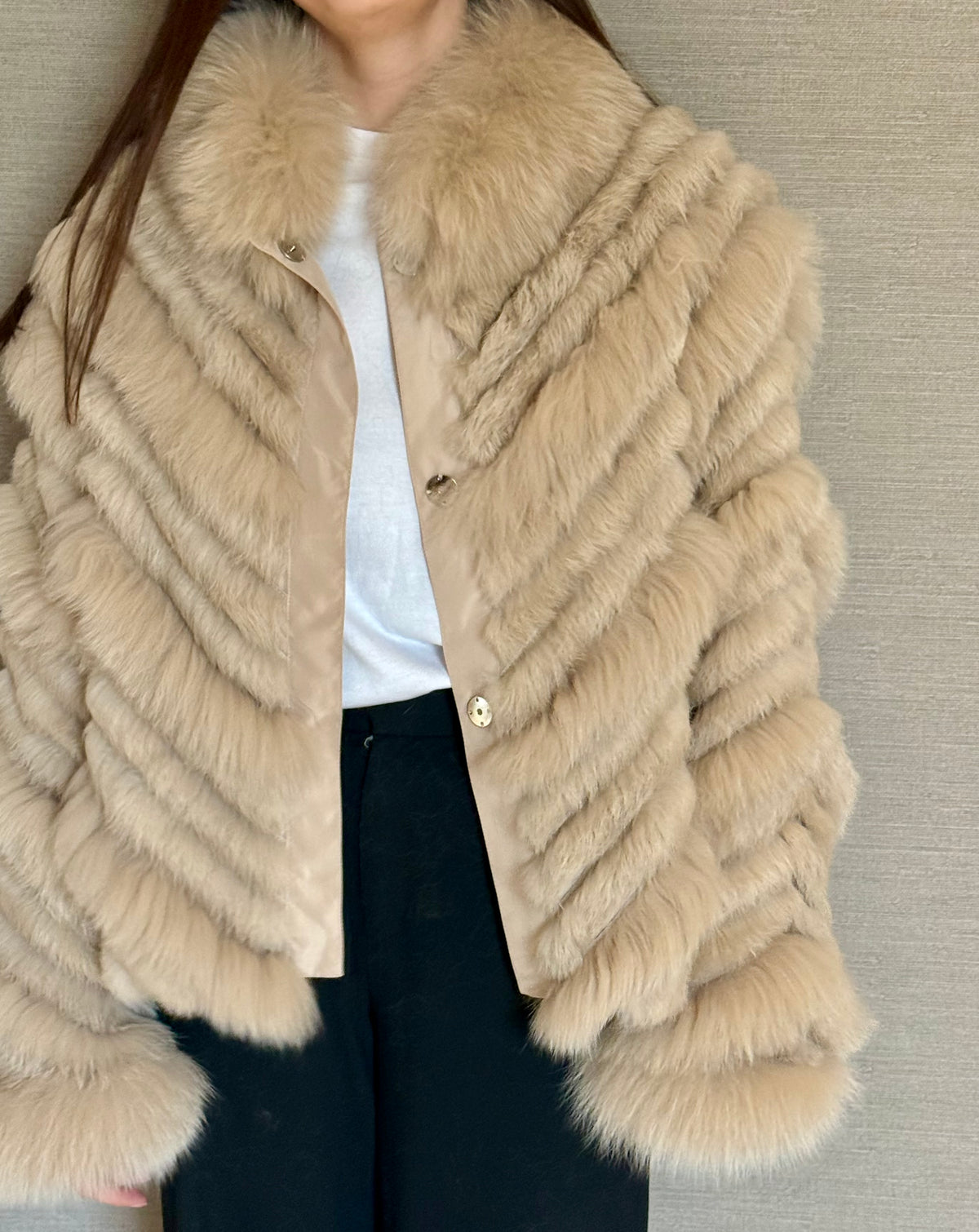 REVERSIBLE FOX COAT BEIGE
