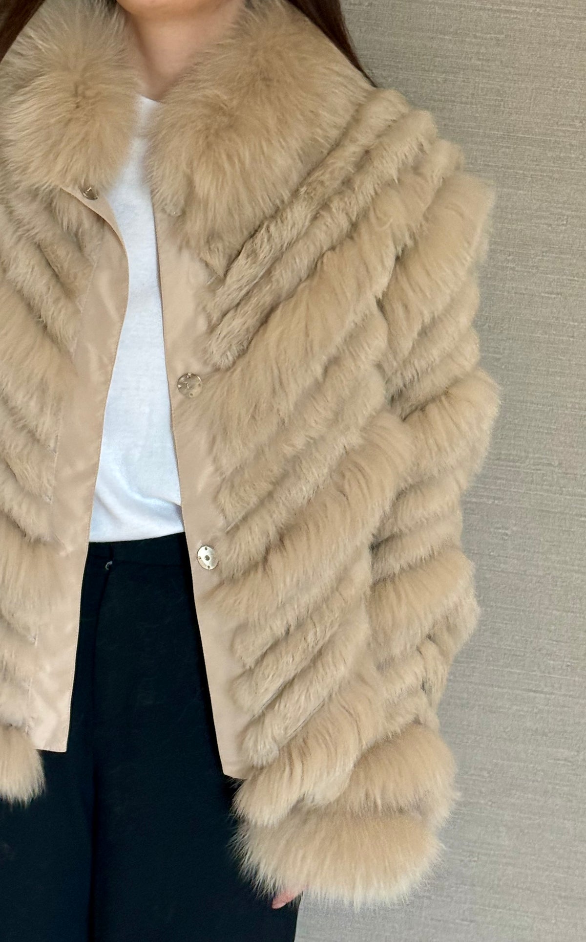 REVERSIBLE FOX COAT BEIGE