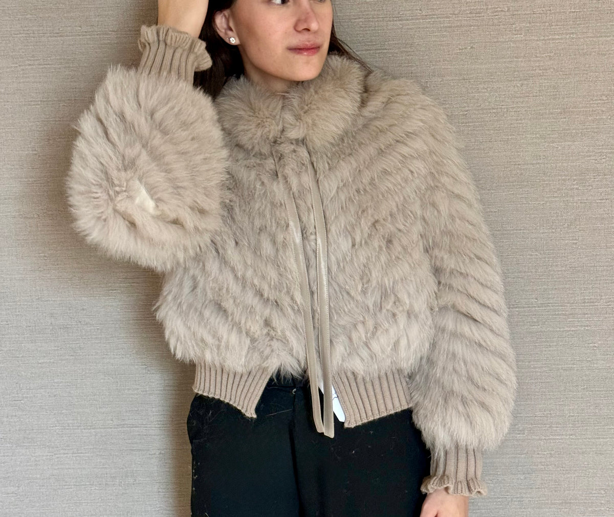 CROPPED FOX JACKET GREIGE