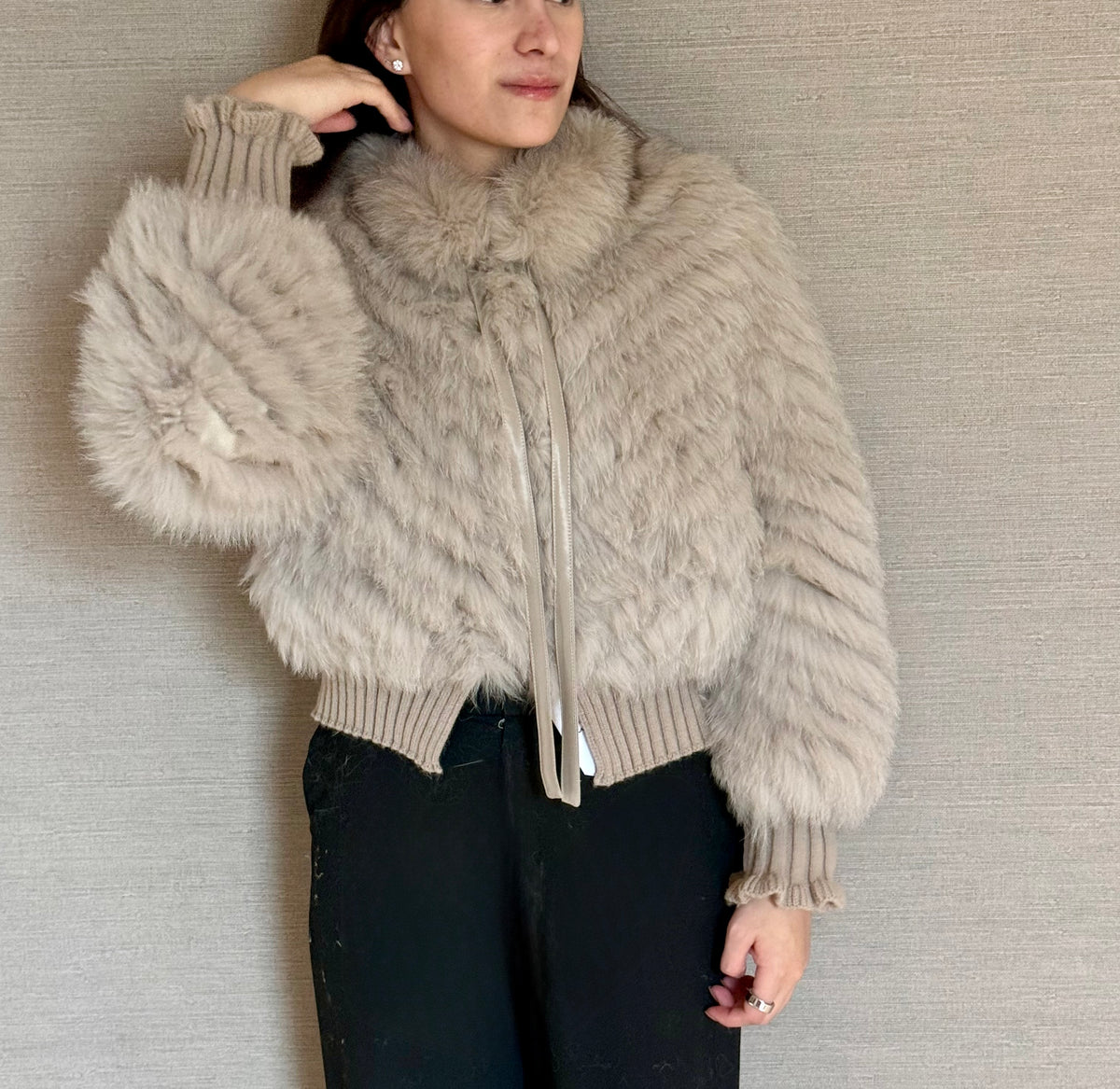 CROPPED FOX JACKET GREIGE