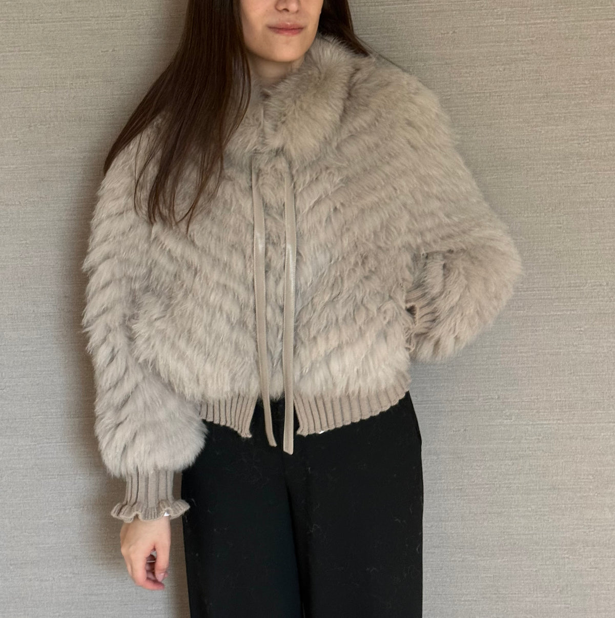 CROPPED FOX JACKET GREIGE