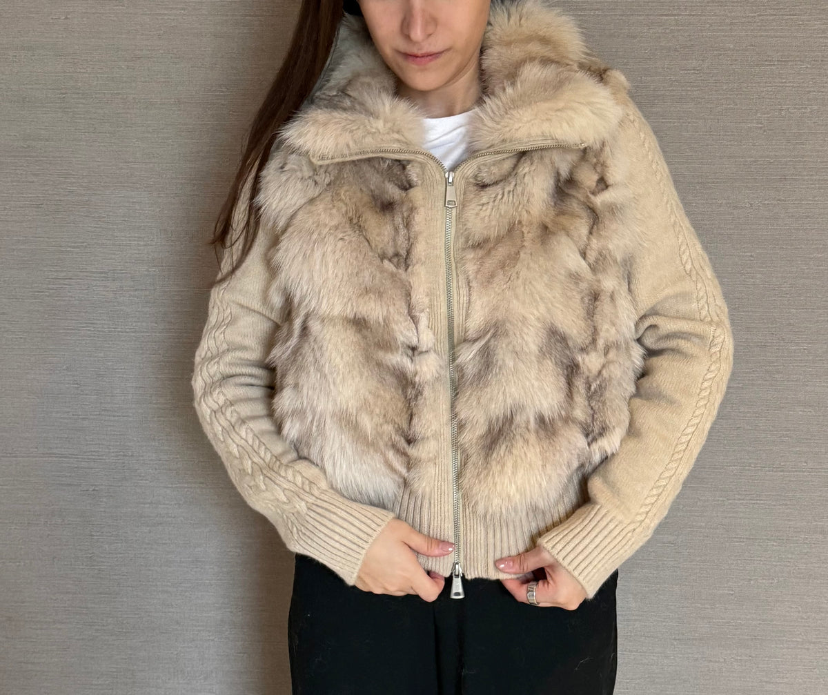 CONVERTIBLE KNIT FOX JACKET BEIGE